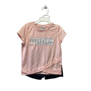Puma Girls 2 Pc Set Pink Short Sleeve Top & Black Shorts Size 5
